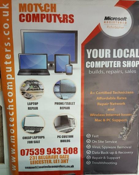 Computer Shop! Laptop/PC/Apple Mac/Tablet Repairs & Upgrades! Located near Leicester Town Center.