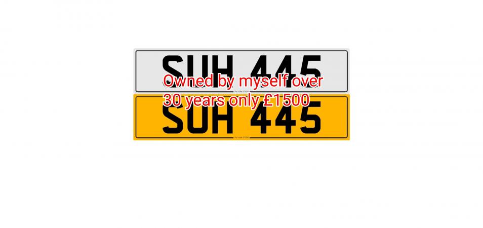 private plate SUH 445 cherrished number plate