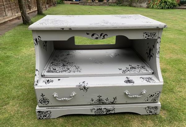 TV Cabinet Stand Shabby Chic Grey Vintage