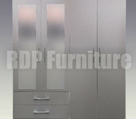 Beatrice 4 door 2 drawer mirrored wardrobe grey