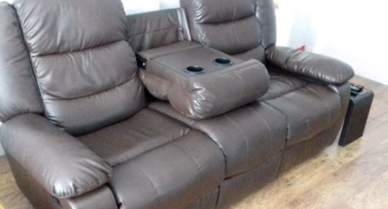 Recliner leather three seater