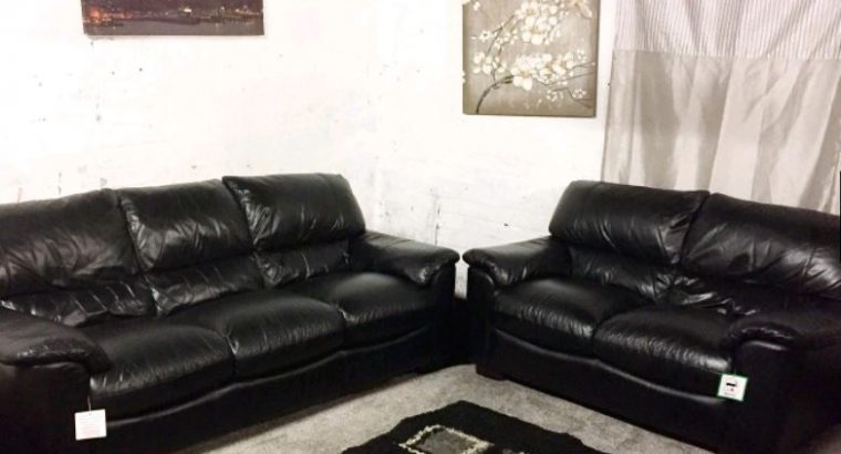 Ex display Real leather Black 3+2 seater sofas