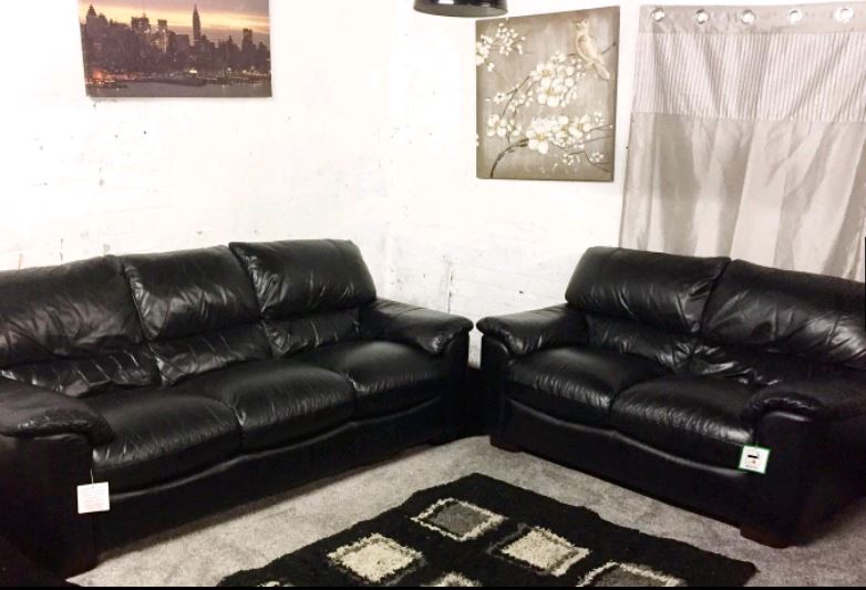 Ex display Real leather Black 3+2 seater sofas