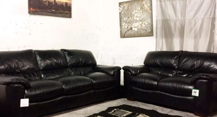 Ex display Real leather Black 3+2 seater sofas