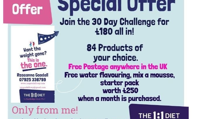 SPECIAL OFFER A Month on the 1:1 DIET by Cambridge Weight Plan!! 30 day Challenge, Worth £250