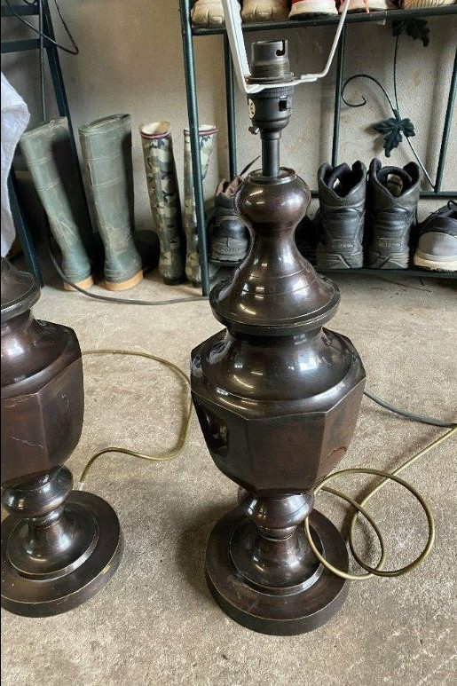 Very good condition. Metal lamps ,Pair of Bronze